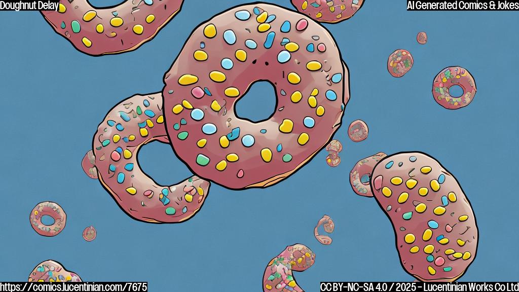 A cartoon-style image of a stock chart plummeting downwards, with a single doughnut at the bottom looking sad. The background is a plain light blue.