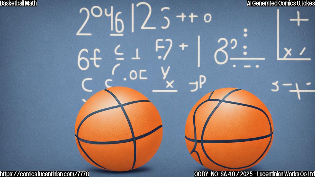 Plain color cartoon style: A basketball with a calculator design on it. The basketball is smiling mischievously. The background is a simple gradient of orange and blue.