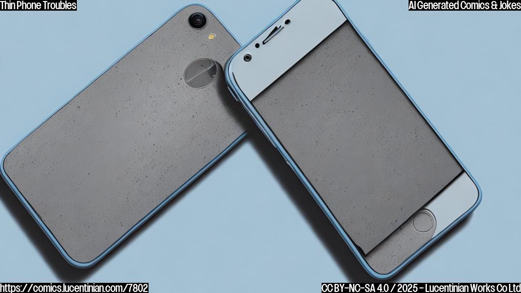 A stressed-out, light-gray, rectangular phone with rounded edges, is sweating. The background is a light blue. Cartoon style, plain colors.