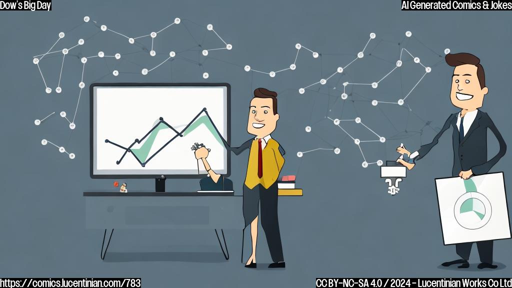 Illustrate a cartoon of a smiling stock graph with a therapist chair in front of it, surrounded by charts and graphs with a puzzled expression on its surface, wearing a business suit and holding a briefcase.