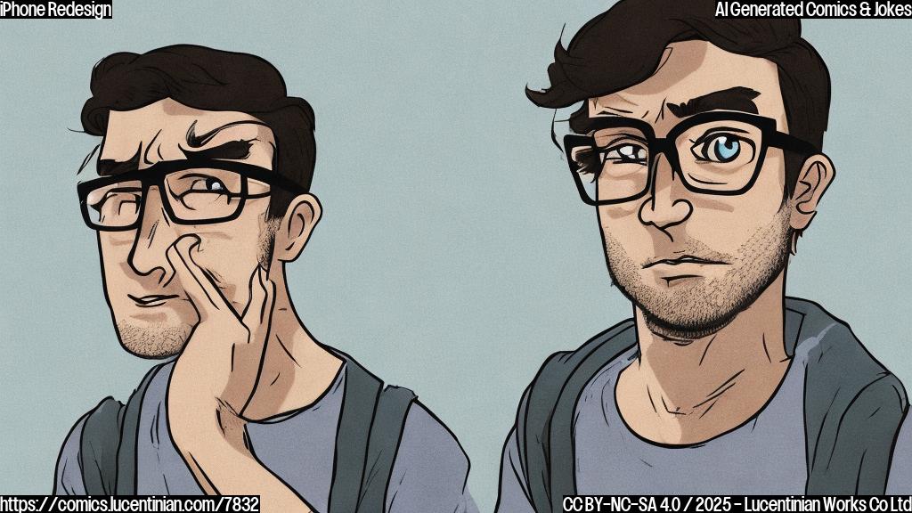 A cartoon-style smartphone wearing oversized glasses, looking confused and slightly worried. The background is a plain, light blue color.
