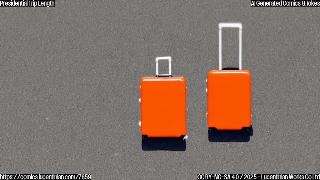 A tiny orange suitcase standing alone on a vast, empty airport tarmac. Cartoon style, plain background color.