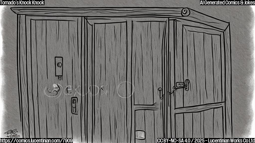 simple cartoon drawing, plain color background, a light brown wooden door with a worried expression