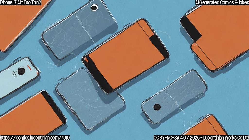 Cartoon style, plain light blue background, a very thin smartphone floating on top of water, looking scared.