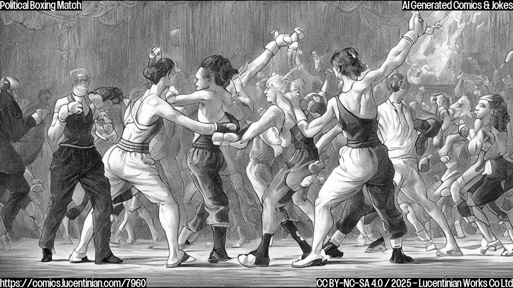 A cartoon style image depicting a boxing ring. In one corner, a figure labeled "The Establishment" cowers. In the opposite corner, a determined-looking woman with boxing gloves raises her fist in victory. The background is a plain light blue.