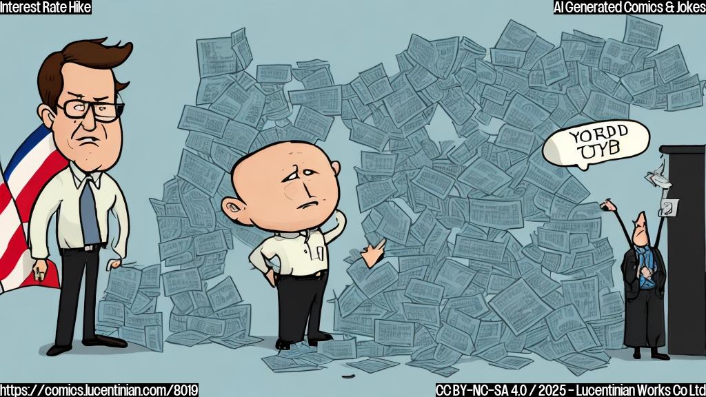 A sad looking cartoon investor with a broken heart standing next to a cartoon U.S. Treasury bond with a speech bubble that says "Yield!". The background is a plain light blue color.