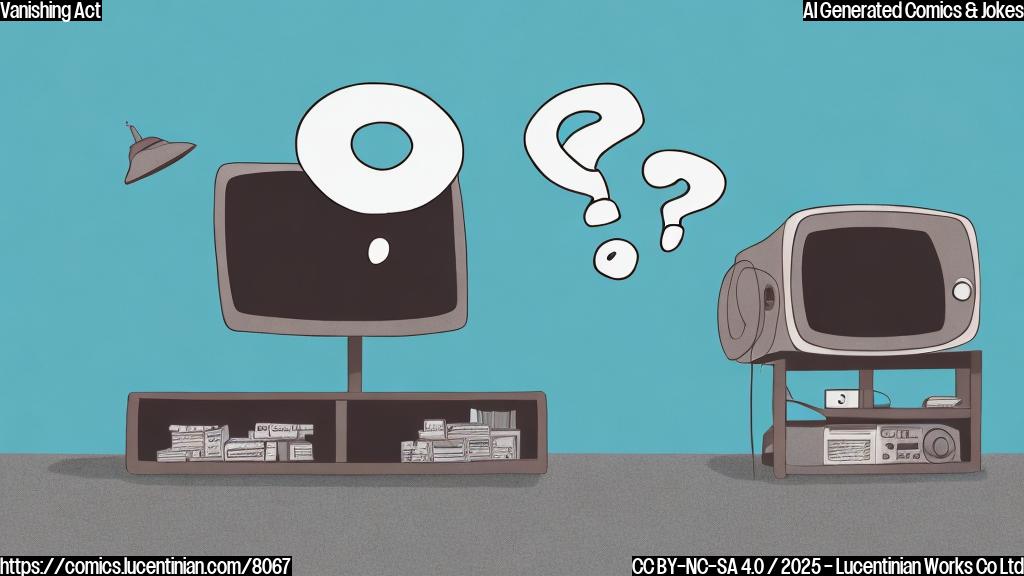 A simple cartoon of a television set with a question mark floating above it, against a light blue background.