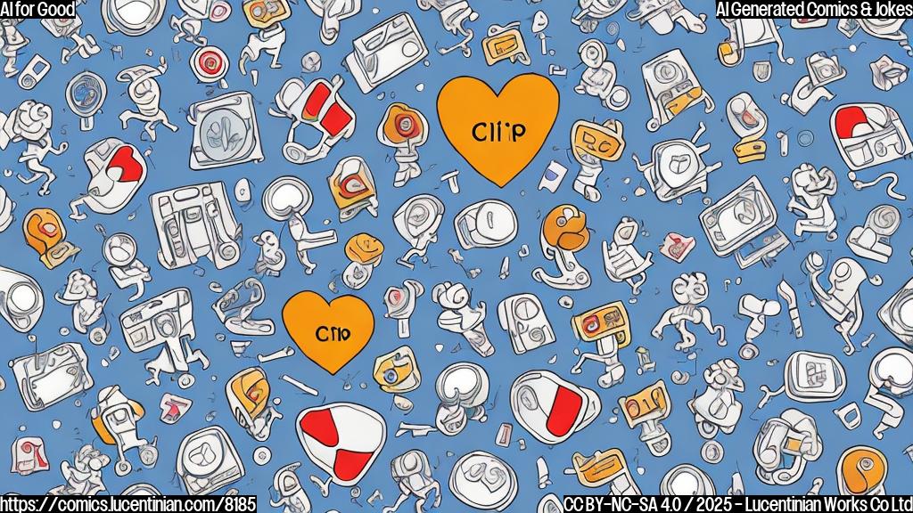 A simple, flat cartoon image. A stylized, smiling computer chip with a heart symbol on it is giving a large, wrapped present to a group of simplified cartoon medical professionals (doctors and nurses) in white coats, standing in front of a building that resembles a hospital. The scene has a bright, optimistic color palette with a blue sky background.