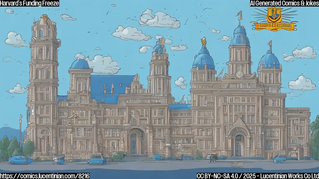 A cartoon style image. A serious-looking, tall building with a "University" sign on top. In front of the building, a person wearing academic dress and a mortarboard is carrying a large ladder towards a courthouse with "Court" written above the entrance. The sky is light blue and clear. The color palette is simple and bright, in a style reminiscent of children's books.