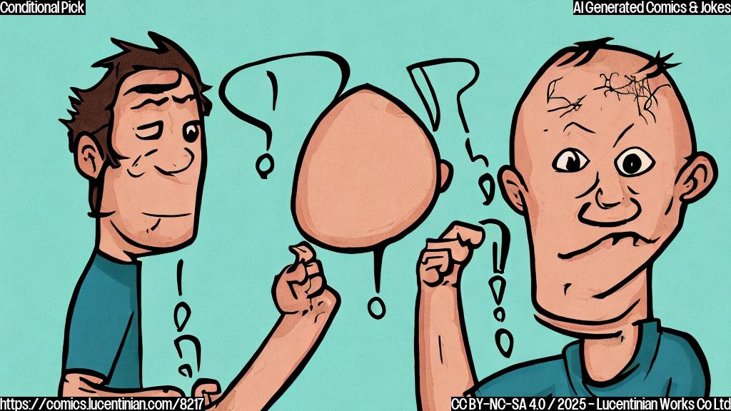 Draw a cartoon of a green football team coach with a confused expression scratching his head, holding a question mark shaped football. The background is a plain light blue.