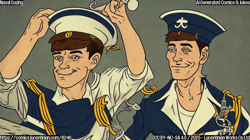 Plain color cartoon style picture of a confused-looking sailor scratching their head next to a large naval ship with a question mark floating above them. The ship is generic, and the sailor is wearing a standard navy uniform.