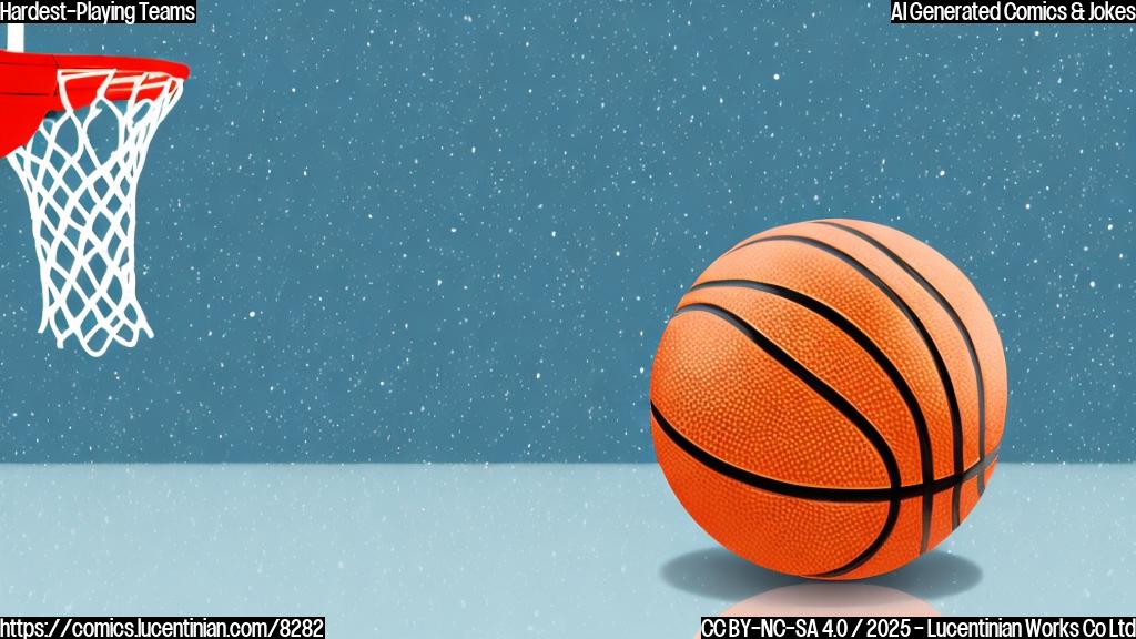 A cartoon basketball with sweat droplets, looking exhausted, in a plain blue background.