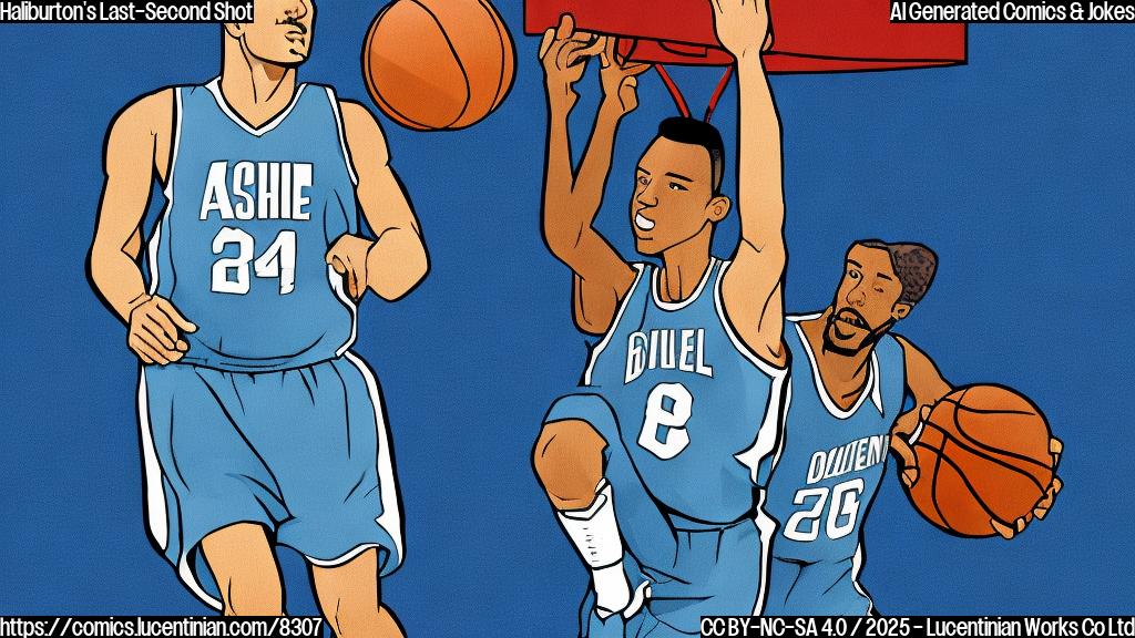 a plain color cartoon style picture of a basketball player wearing a generic blue jersey, holding a ladder on a basketball court. The background is simple and uncluttered.