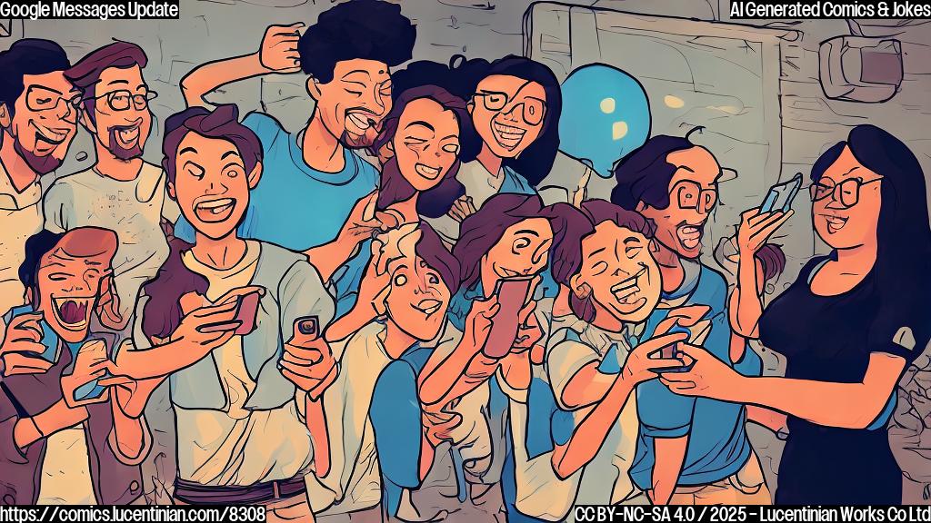 Draw a plain color cartoon style picture of a person happily holding a smartphone, taking a picture of a group of happy people. The phone displays a camera interface with various framing options.