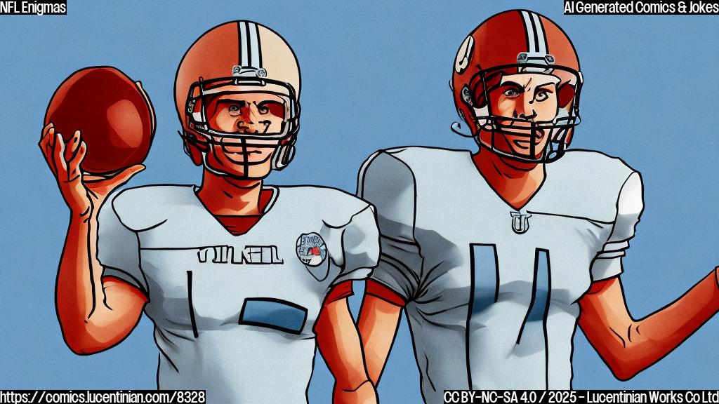 Cartoon drawing of a confused looking football player wearing a helmet and jersey, standing in front of a crystal ball. The crystal ball is cloudy and indistinct. The background is a plain light blue.