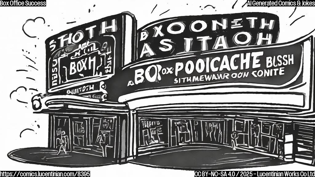 A simple cartoon drawing of a movie theater marquee with the words "Box Office Smash!" displayed. The marquee is plain and in a single color, similar to a minimalist poster.