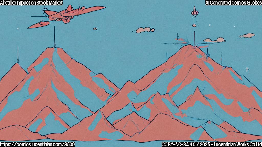 A cartoon style image with a plain light blue background, showing a downward sloping line graph in red, resembling a steep hill. At the top of the hill, a small airplane with missile shape is visible, appearing to "bomb" the graph, causing it to plummet. The atmosphere is chaotic, with small dollar signs scattered around, some with sad faces.