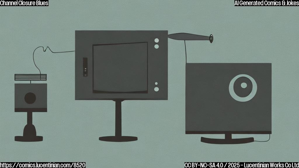 A plain color cartoon style picture of a sad, boxy television set with an antenna, shedding a single tear. The screen is blank.
