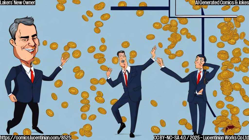 A flat, cartoon-style image depicting a businessman in a suit reaching for a basketball hoop with dollar signs on it using a very tall ladder. The background is a plain, light blue color.