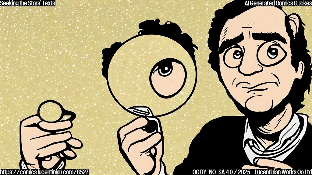 A cartoon image depicting a movie director with a concerned expression, looking through a magnifying glass at two smartphones with stars on them. The background is a plain light yellow color.
