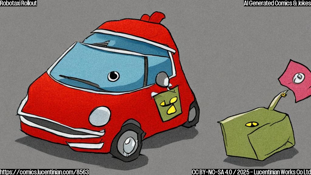 cartoon image of a very small, simple car with large, surprised eyes and a "Participant" ribbon, driving slowly past a few stick-figure buildings.