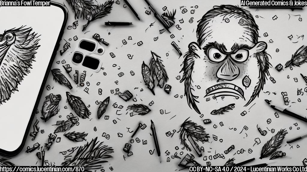 Draw a cartoon of a stressed-out phone with a worried expression, surrounded by feathers and chicken wings, holding a text message from Zach Bryan with a large sum of money. The phone should have a "text therapy" session with a counselor in the background.