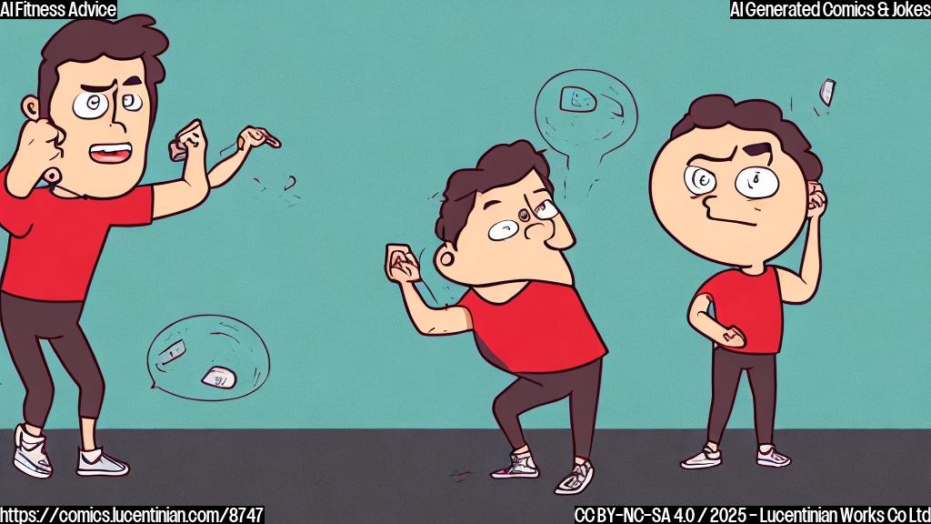 a simple cartoon style image of a frustrated person in workout clothes throwing a phone on the ground in anger, a speech bubble above the phone shows some vegetables