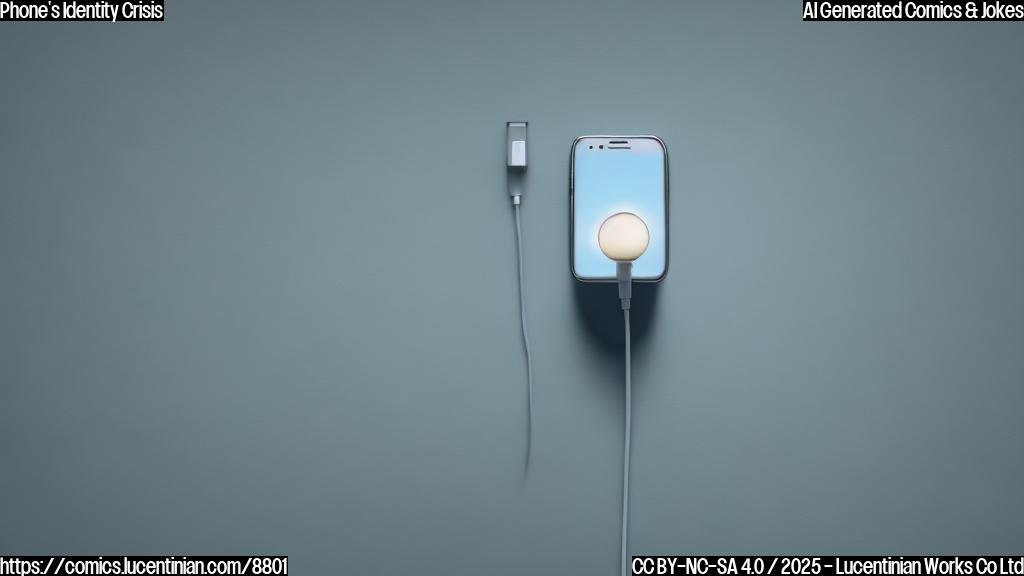 A simple, plain color cartoon of a generic smartphone looking sad and confused, with a single, unlit LED light on its back. The background is a plain light blue.