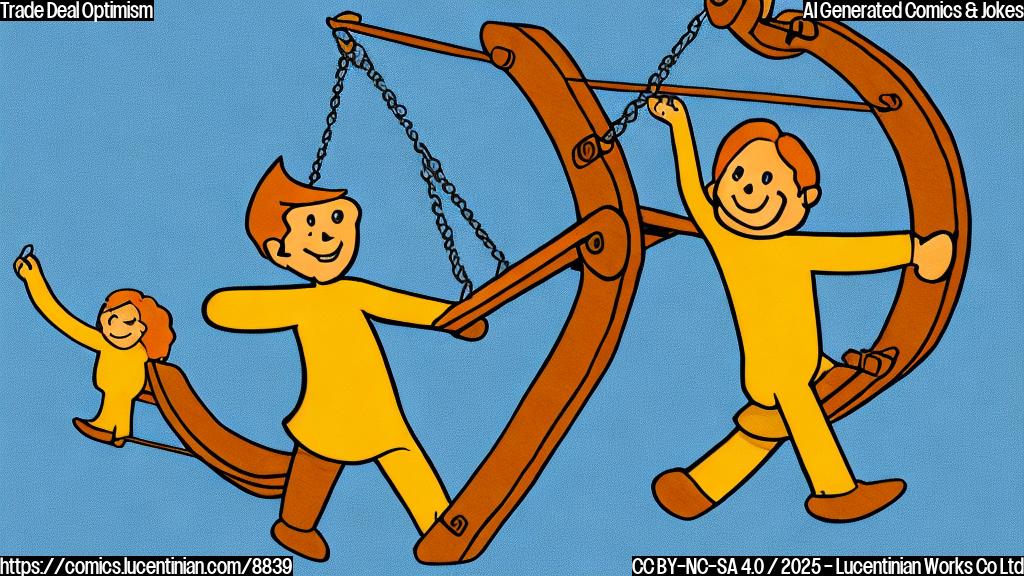 Cartoon style image depicting a seesaw. On one side, a smiling chart representing the stock market is going up. On the other side, a sad, frowning chart representing weak jobs data is pulling the seesaw down. The background is plain light blue.