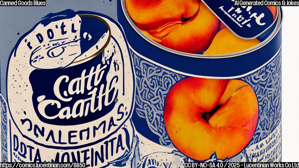 Cartoon style image of a sad can of peaches with a tear rolling down its label. The can is sitting on a plain white background. The label reads "Debt Monte" in a handwritten font.