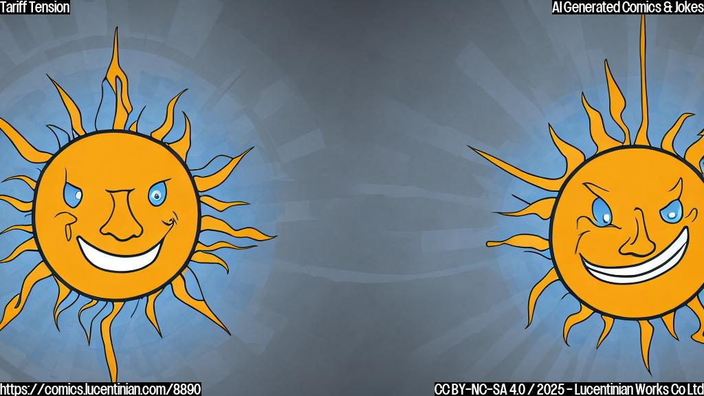 A cartoon-style sun wearing a business suit and looking angry, shining down on a graph that is trending downwards. The graph is sweating. The background is a plain light blue.