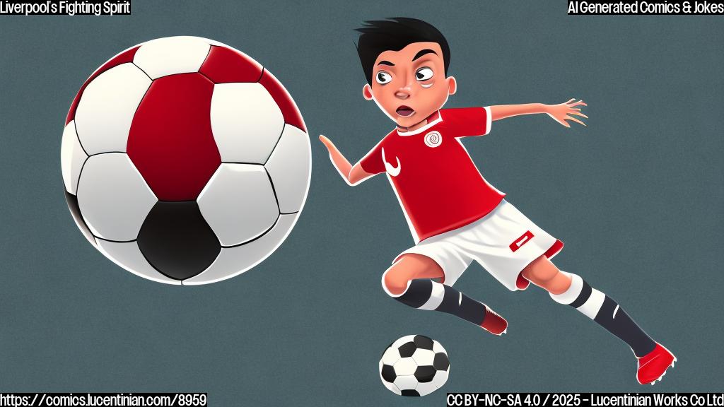 A cartoon soccer ball wearing a determined expression and soccer boots. The background is a plain vibrant red.