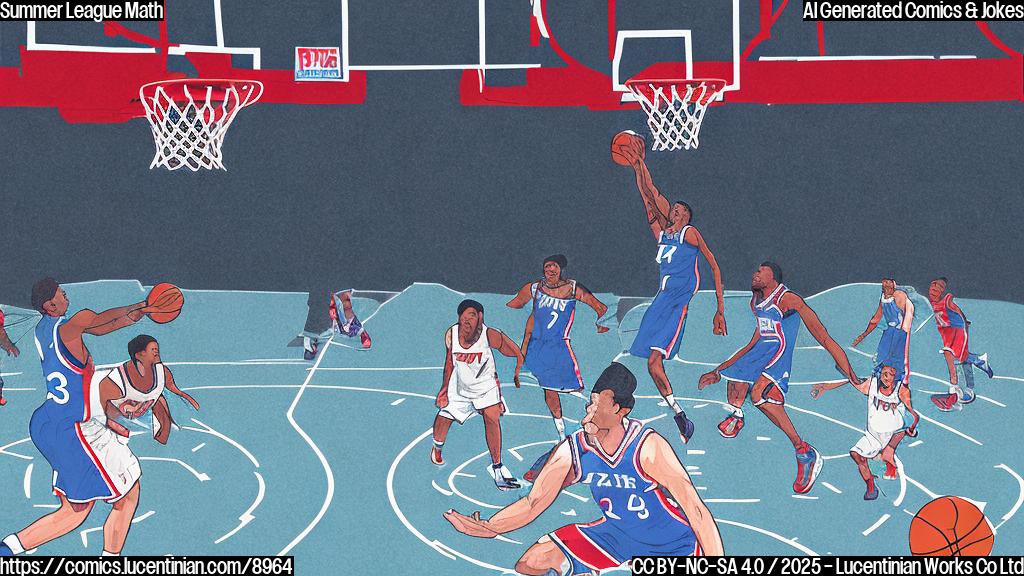 Cartoon style image of a basketball court with a scoreboard showing "Jazz 93 - 76ers 89". A simple, plain background. A stick figure basketball player with number 3 on his jersey looking dejected.