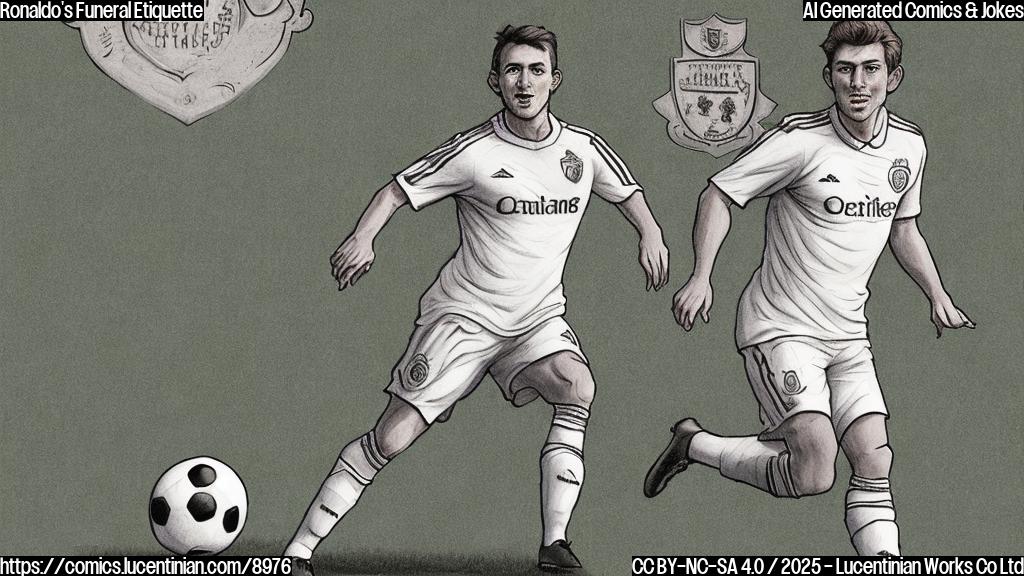 Cartoon drawing of a soccer player with the number 7 on his jersey, looking smug, with a faint image of a gravestone in the background. The color palette is plain and cheerful, not somber.