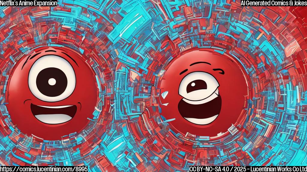 A cartoon style image. The background is a plain light red color. In the center, a stylized red "N" logo, slightly distorted to look like a surprised face with wide eyes. Small speech bubble pointing towards the "N" logo containing the text "More Anime?".
