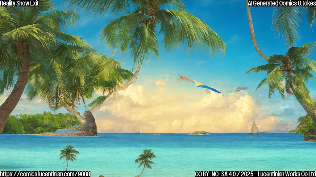 A cartoon-style image of a tropical island with palm trees. On the beach, there is a silhouette of a disappointed woman with long brown hair and a bikini, she is surrounded by floating blue speech bubbles with crossed-out text inside.