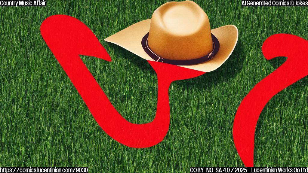 Plain cartoon style image of a music note wearing a cowboy hat tiptoeing over a thick red line drawn on green grass.