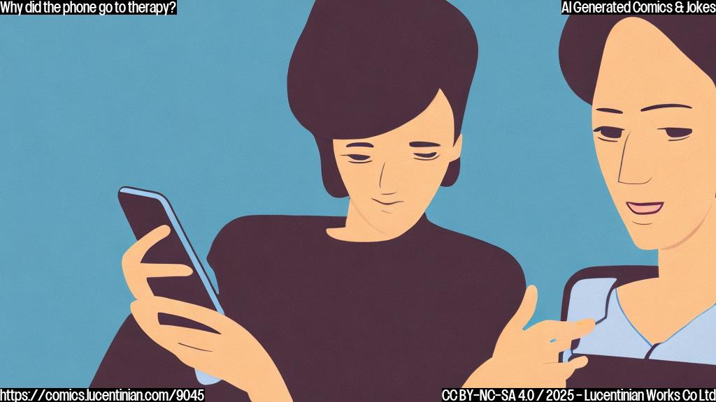 A cartoon style image of a therapist sitting in a chair with a confused foldable phone sitting in front of her. The phone looks stressed and bent. The background is a plain blue.