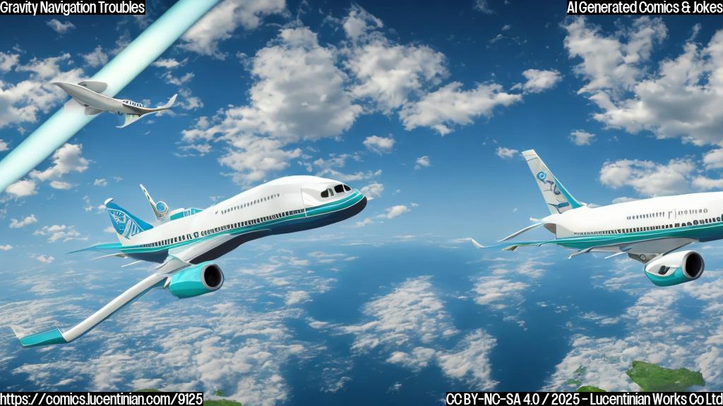 A cartoon-style airplane looking confused with arrows pointing downwards towards a comically large Earth. The airplane is light blue with white wings. The Earth is shades of brown and green with a slight smile. The background is light blue.