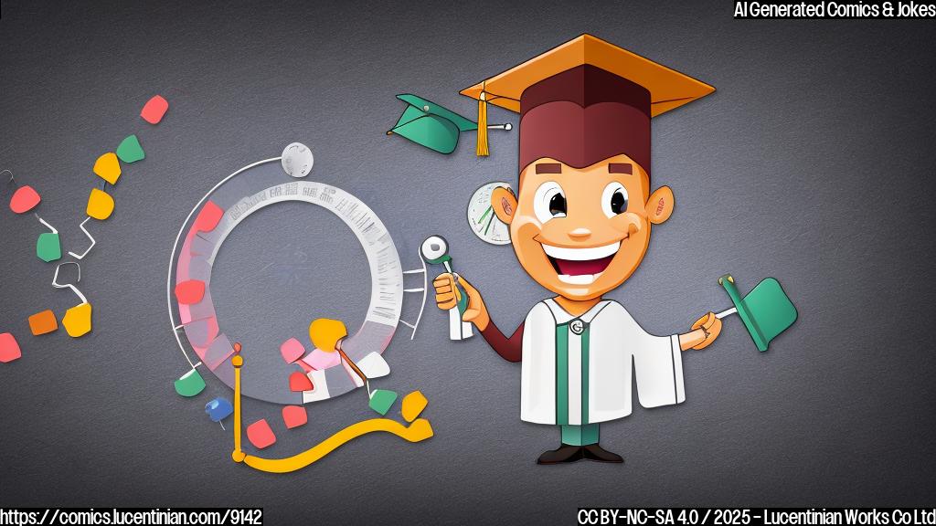 A cartoon style image of a blood test tube wearing a graduation cap and gown, holding a diploma, with a background of ascending bar graphs representing test results. The tube has a happy expression. The style is plain colors.
