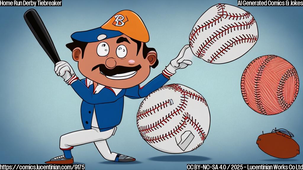 A cartoon image in a plain color style, showing a baseball wearing a tuxedo and a home run derby target (a large, round padded area) wearing a wedding veil. The baseball is kneeling and offering a ring to the home run derby target. The background is a single, solid color.