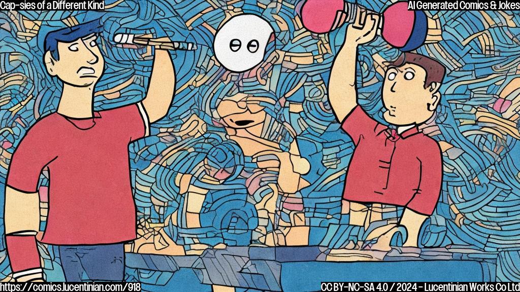 Draw a plain color cartoon style picture of a person (male, dressed in dark colors) standing on stage, holding a microphone and looking surprised. The background is a plain white or light-colored rectangle with a subtle grid pattern.