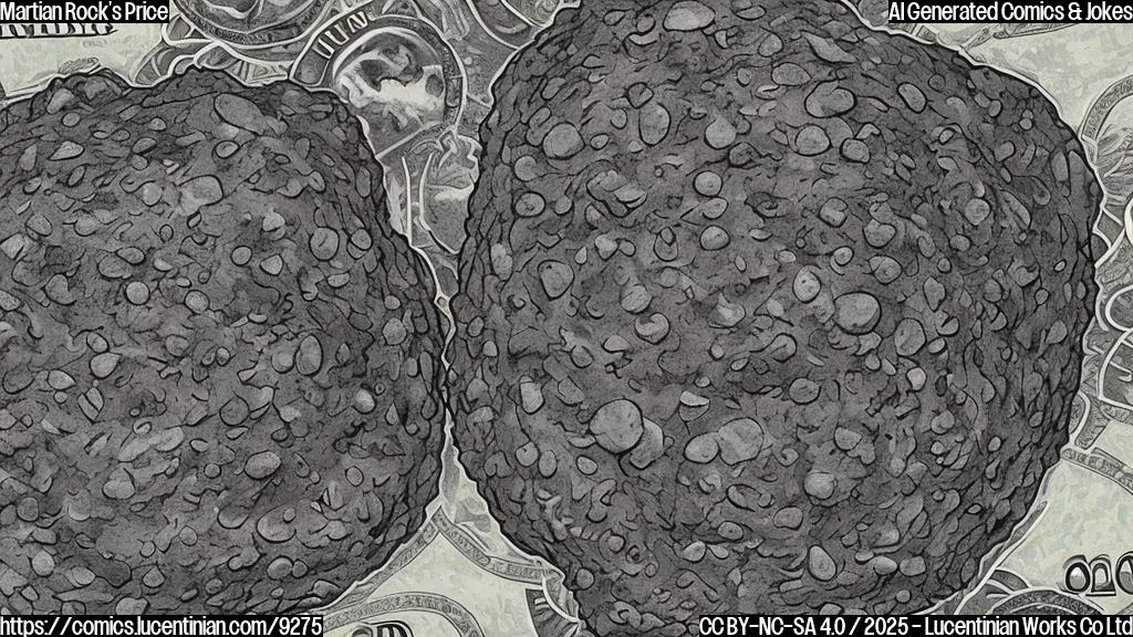 a plain color cartoon style picture, showing a big gray rock with craters on it, and dollar signs swirling around it
