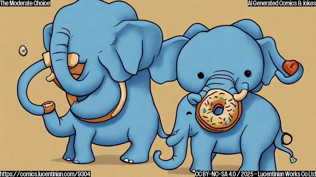 A slightly stale donut wearing a tiny Republican elephant pin, looking stressed. The background is a faded blue. Cartoon style, plain colors.