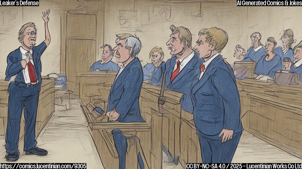 a plain color cartoon style image of a person with messy blonde hair wearing a slightly too-big t-shirt standing next to a tall ladder in a courtroom. The person looks surprised and is shrugging their shoulders. The courtroom has simple lines and muted colors.