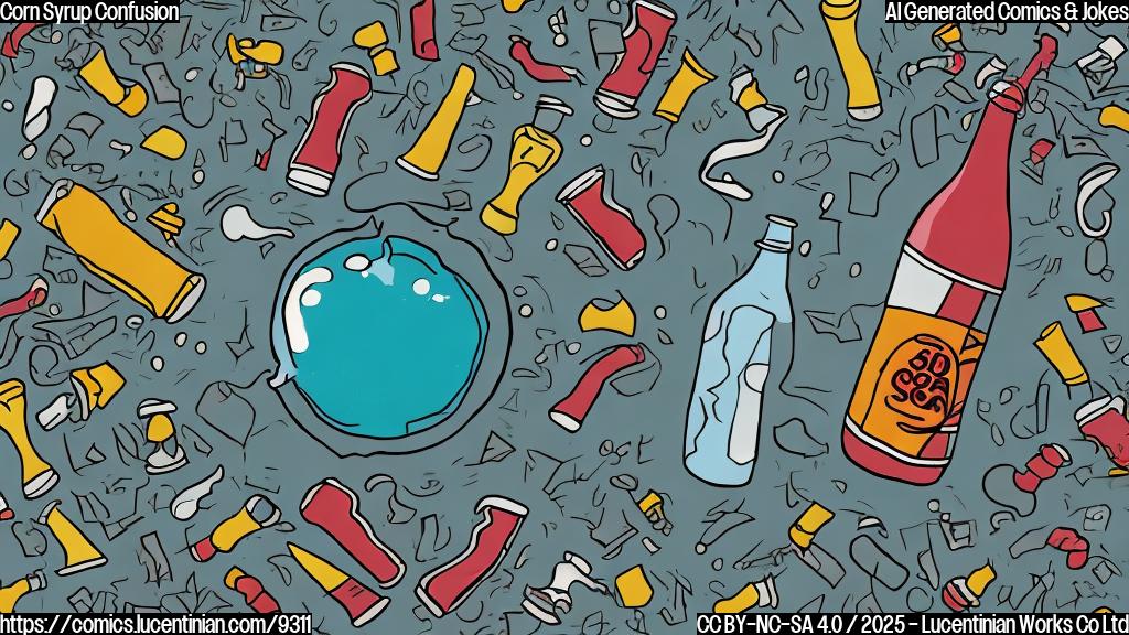 A simple, plain color cartoon style image of a soda bottle with a confused expression on its face, maybe some question marks floating around it.
