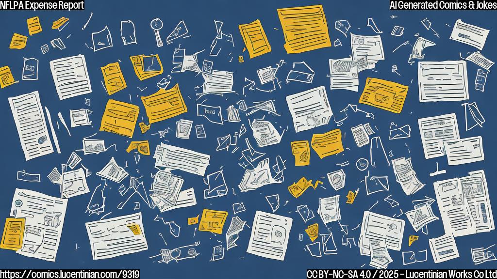 A cartoon style illustration of an official looking document titled "Expense Report" with line items like "Meeting with Stakeholders" and "Team Building Exercise" but one line clearly reads "Entertainment" with a suspiciously large amount. The document is stamped with a large question mark. The style is plain, with solid colors and thick outlines.
