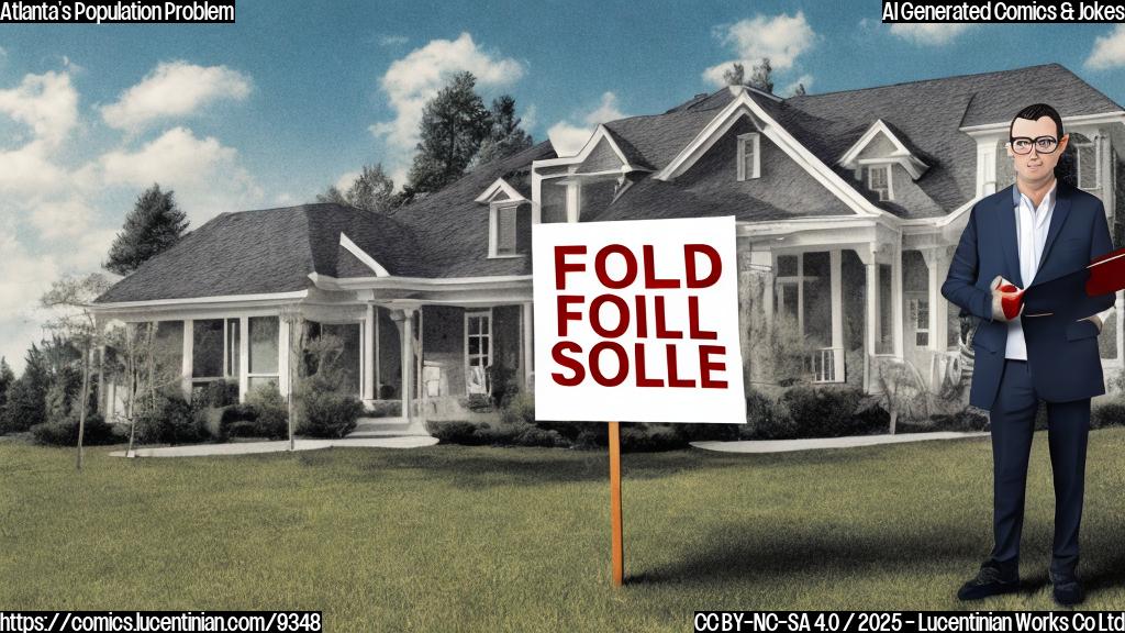 A simple, plain color cartoon image depicting a sad-looking real estate agent with a downturned mouth, holding a "For Sale" sign in front of a generic house with a similar downturned expression. The overall color scheme should be muted and melancholic.