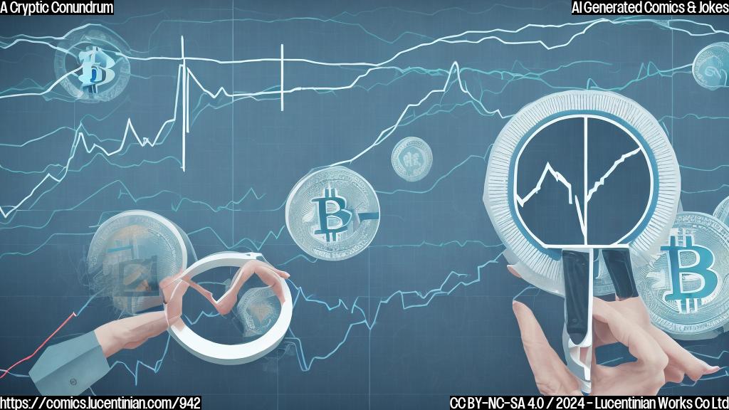 a large graph showing a stock price fluctuating wildly, with a person sitting in a therapist's chair, looking worried, while a small bitcoin symbol is drawn near the top of the graph