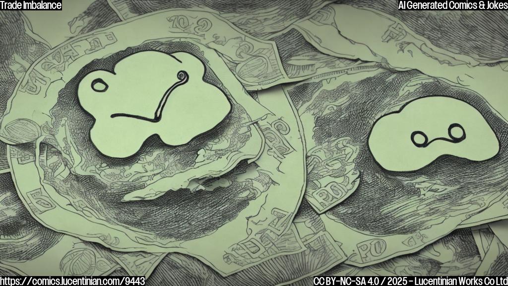 draw a plain color cartoon style picture, focus on two islands, one small with a sad face, the other is big with an angry face and dollar symbols around it.